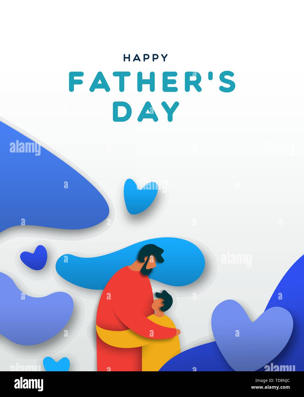 Felice Festa del Papà biglietto di auguri illustrazione della carta tagliata papà abbracciando kid per padre speciale celebrazione di vacanza. Illustrazione Vettoriale