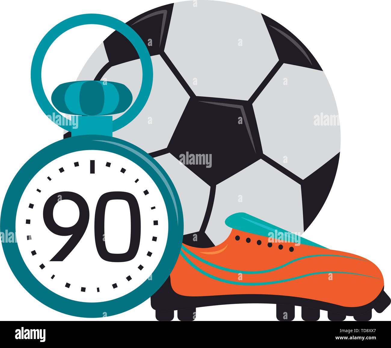 Pallone da calcio con boot e timer sport cartoni animati Illustrazione Vettoriale