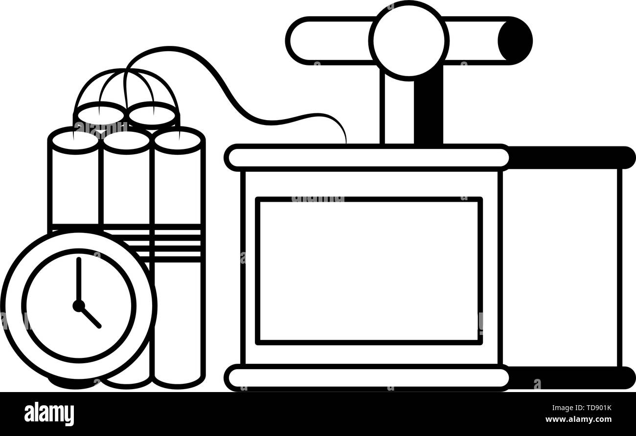 Mining tnt detonator con timer simbolo in bianco e nero Illustrazione Vettoriale