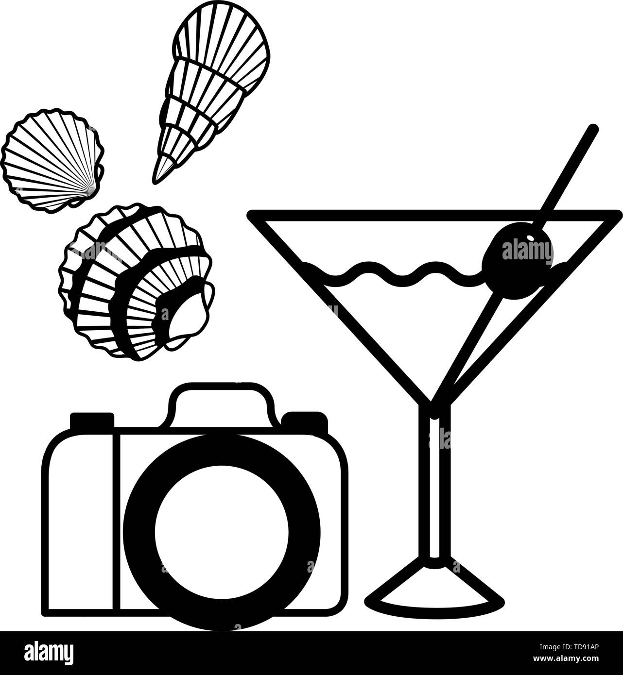 Silhouette di cocktail e fotografica della fotocamera Illustrazione Vettoriale