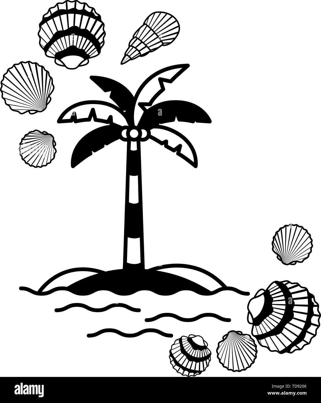 Albero di palma di cocco con in sfondo bianco Illustrazione Vettoriale