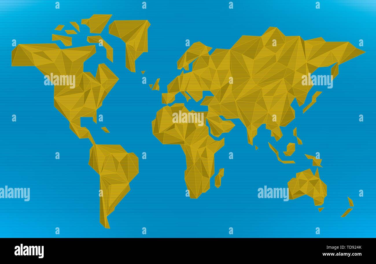 Illustrazione Vettoriale. Carta sgualcita mappa del mondo in arancione e blu. Illustrazione Vettoriale
