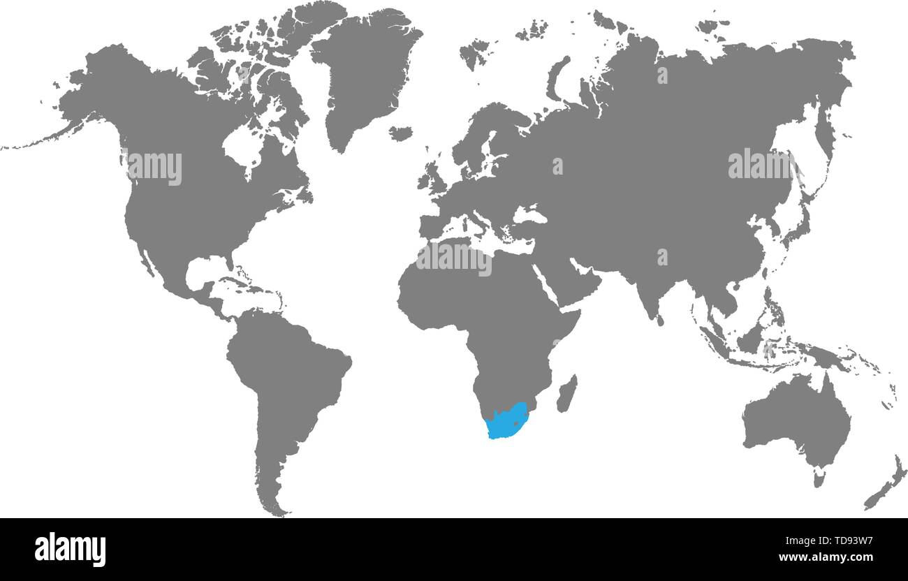 La mappa del Sud Africa di è evidenziata in blu sulla mappa del mondo Illustrazione Vettoriale