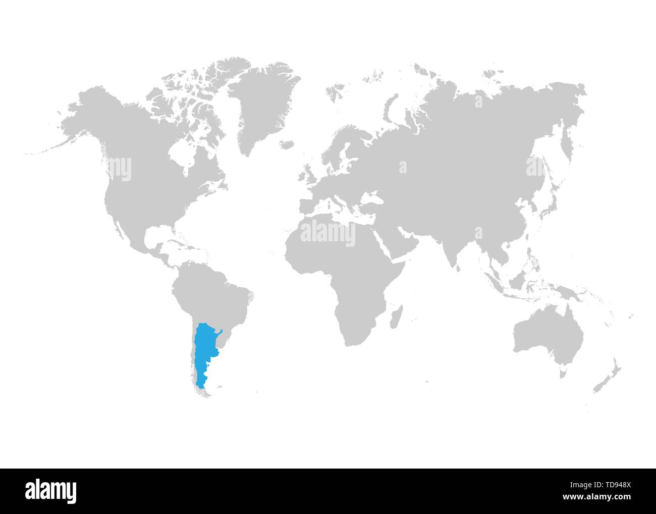 La mappa di Argentina è evidenziata in blu sulla mappa del mondo Illustrazione Vettoriale
