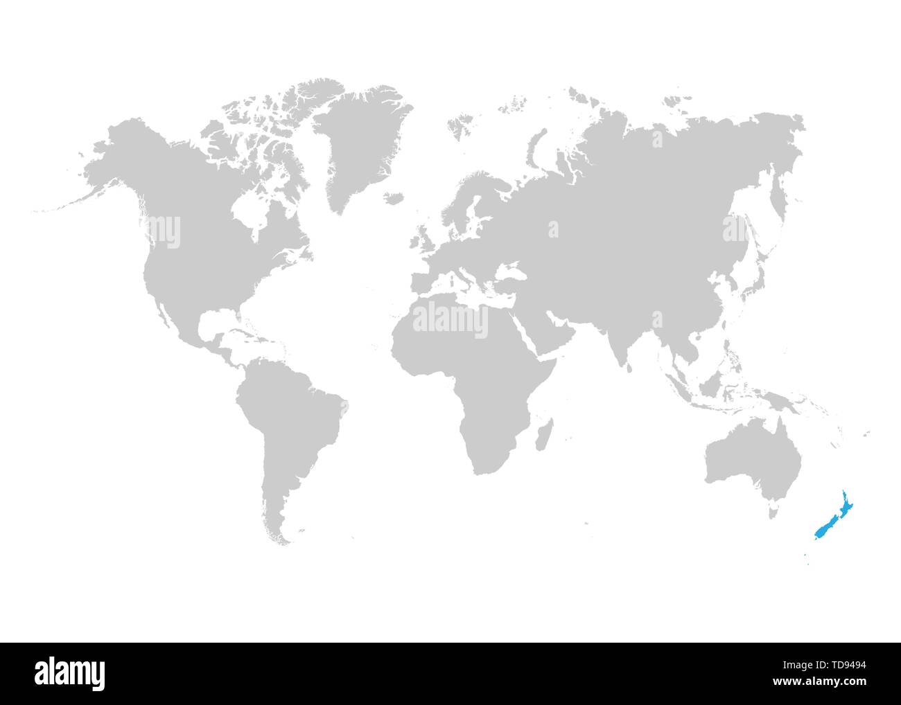 La mappa della Nuova Zelanda è evidenziata in blu sulla mappa del mondo Illustrazione Vettoriale