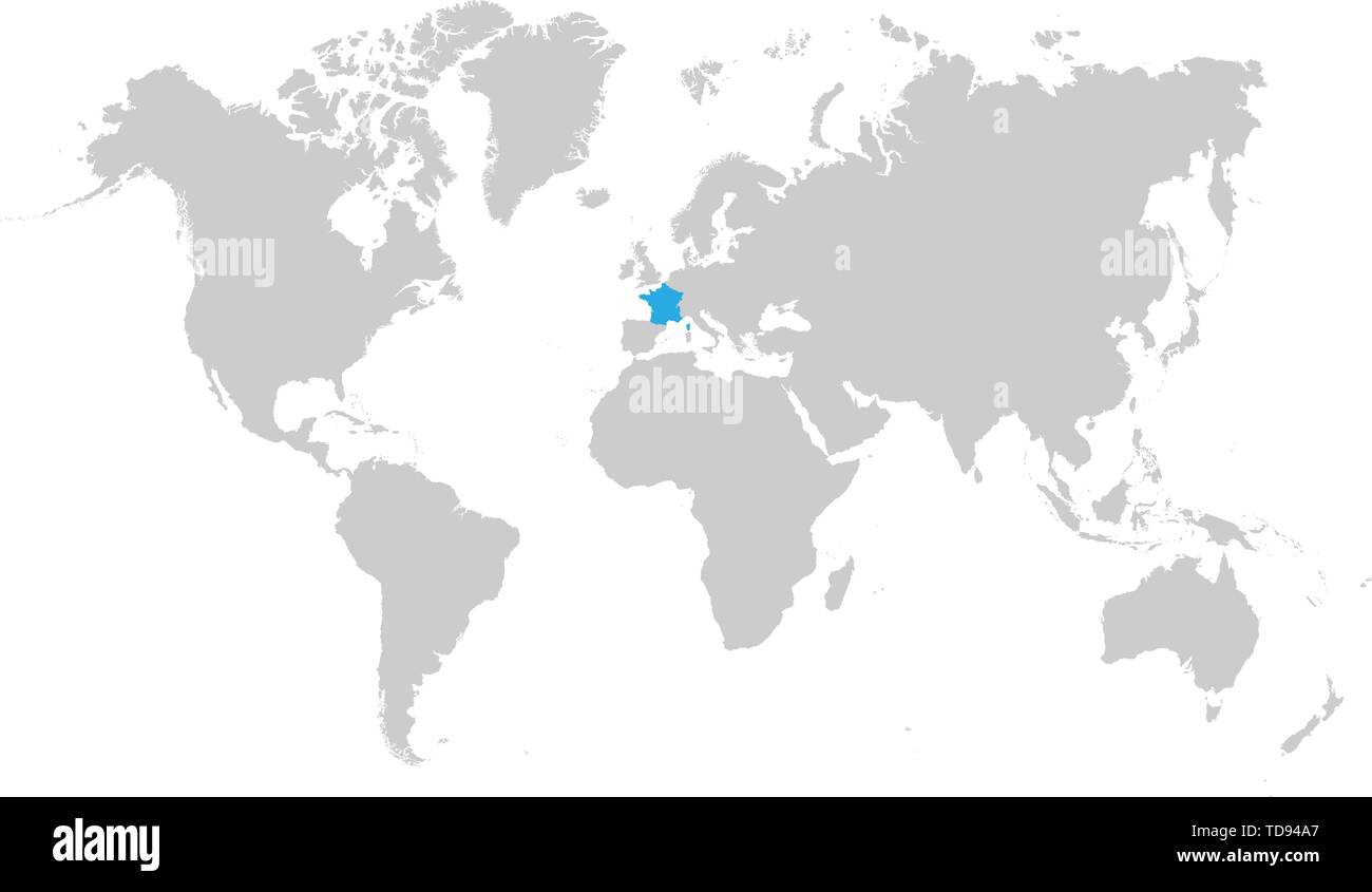Mappa della Francia è evidenziata in blu sulla mappa del mondo Illustrazione Vettoriale