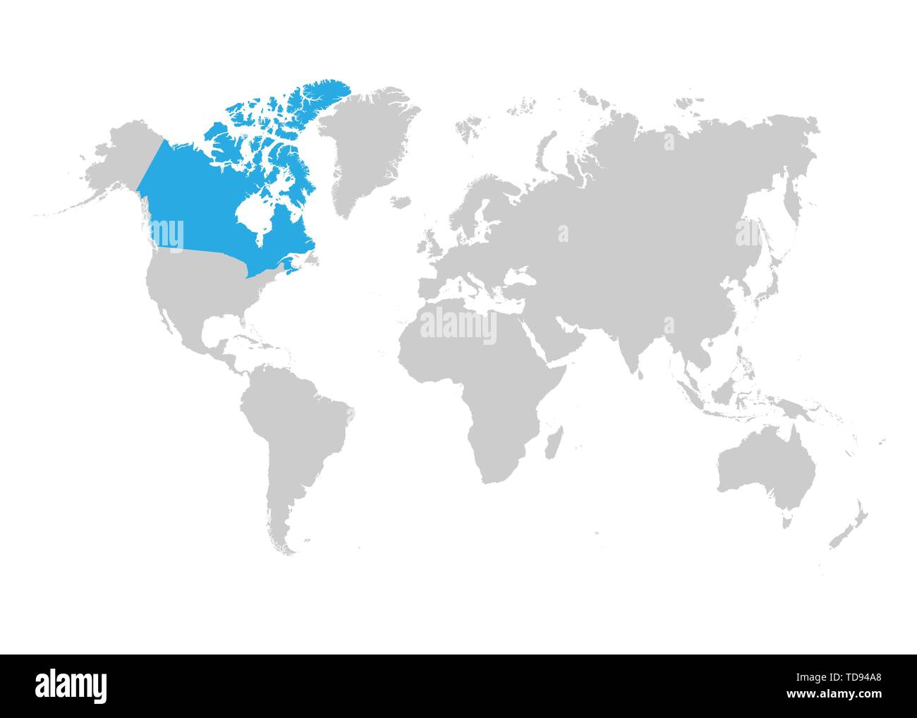 La mappa del Canada è evidenziata in blu sulla mappa del mondo Illustrazione Vettoriale