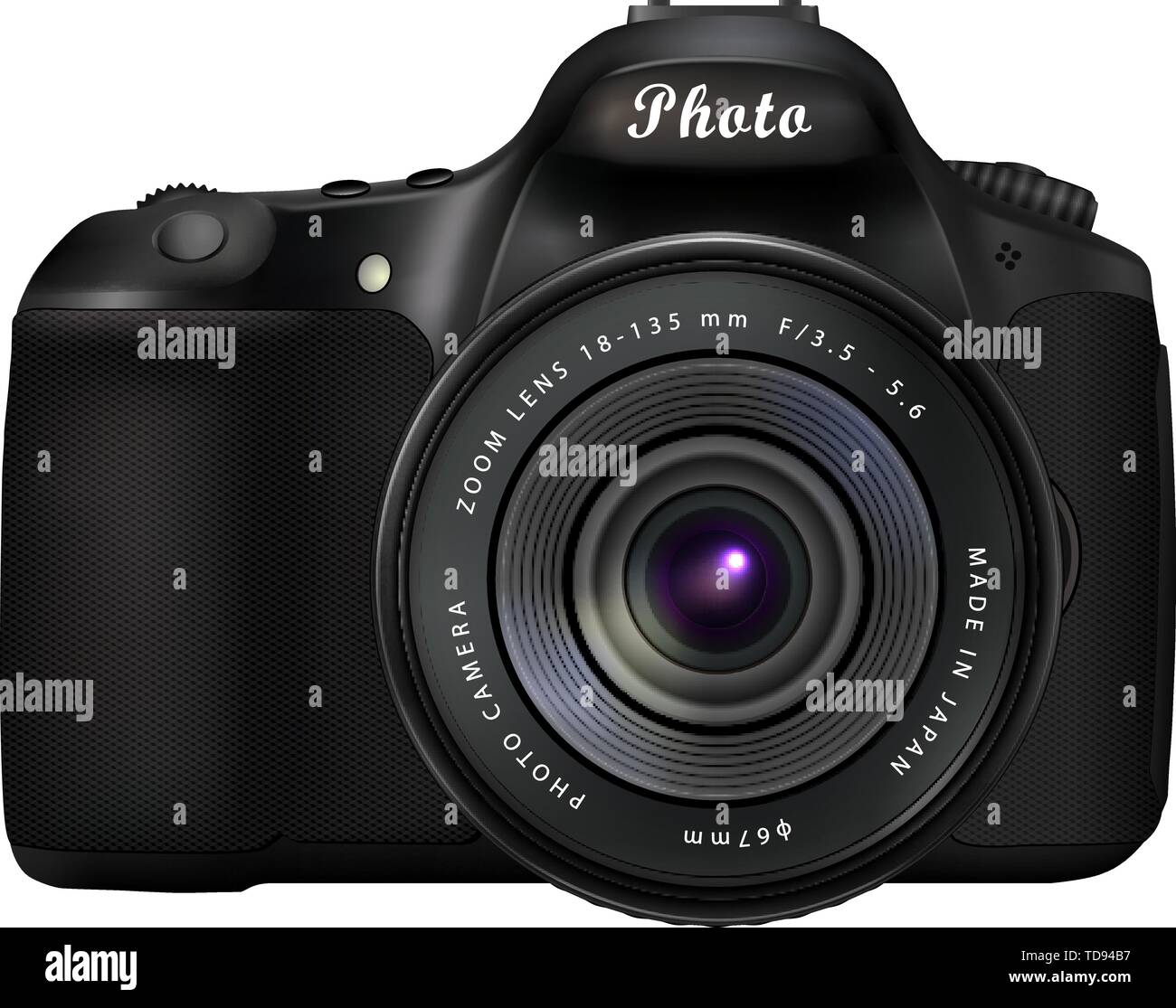 Nero moderno digital single lens reflex isolati su sfondo bianco Illustrazione Vettoriale