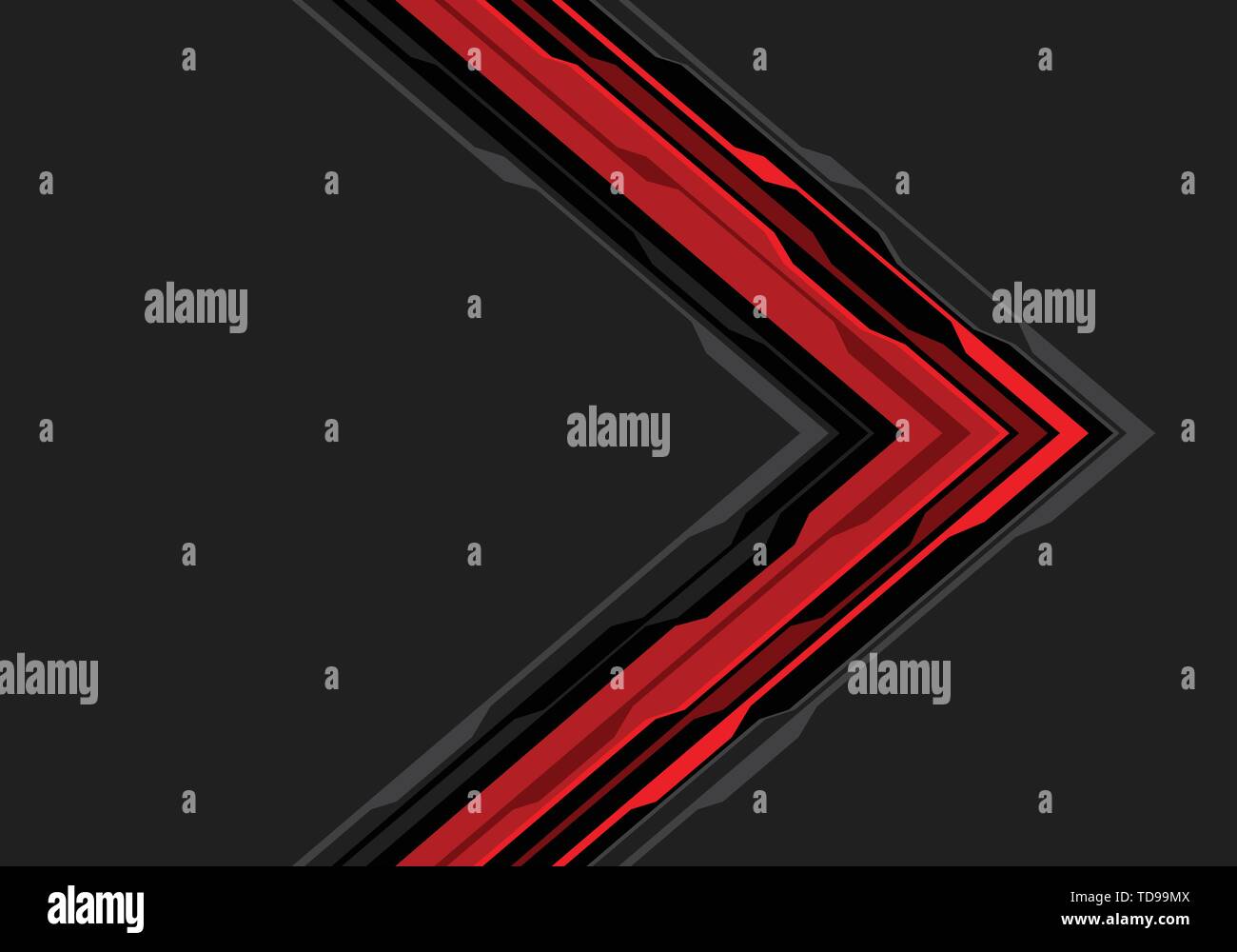 Abstract di nero rosso circuito freccia su grigio blank space design moderno la tecnologia avveniristica sfondo illustrazione vettoriale. Illustrazione Vettoriale