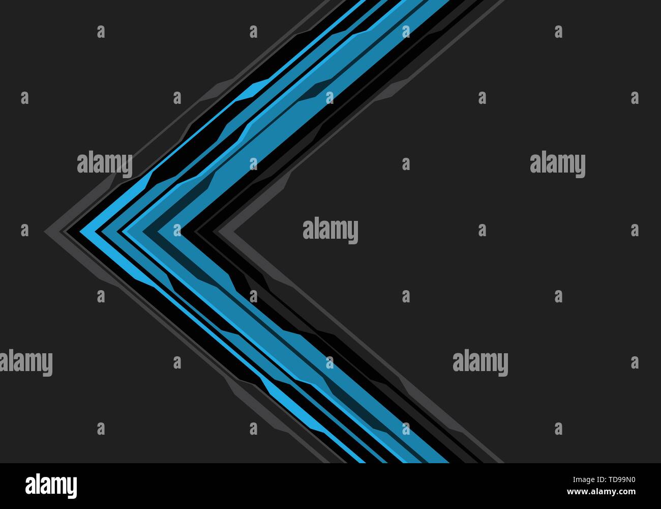 Abstract di nero blu circuito freccia su grigio blank space design moderno la tecnologia avveniristica sfondo illustrazione vettoriale. Illustrazione Vettoriale