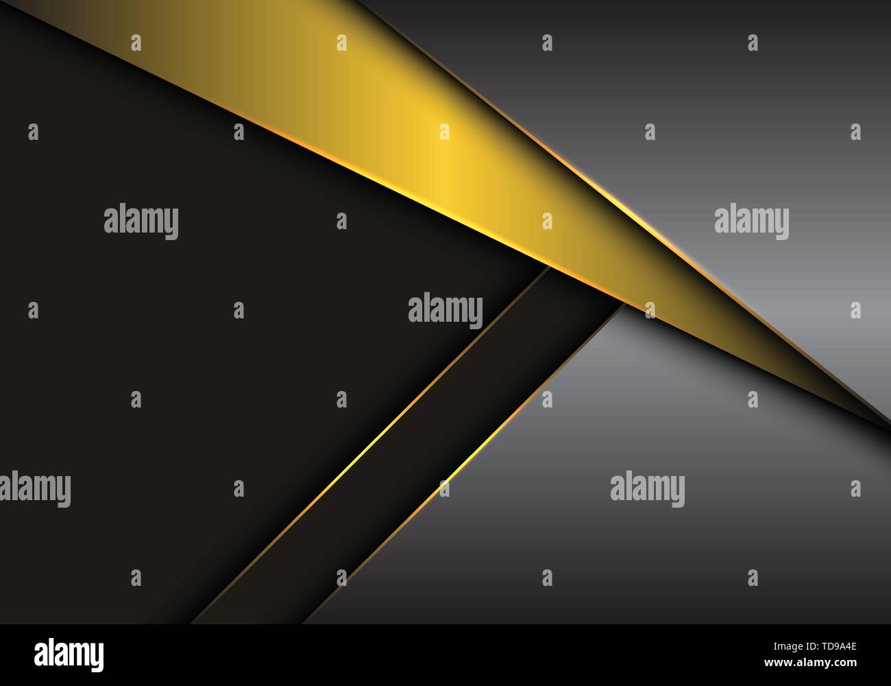 Oro astratto di colore grigio metallico si sovrappongono su dark blank space design moderno lusso futuristico vettore sfondo immagine. Illustrazione Vettoriale