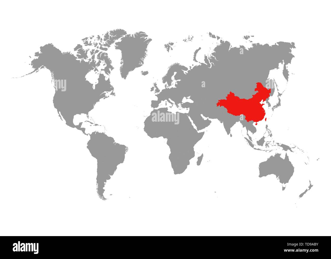 La mappa della Cina è evidenziata in rosso sulla mappa del mondo. Vettore Illustrazione Vettoriale