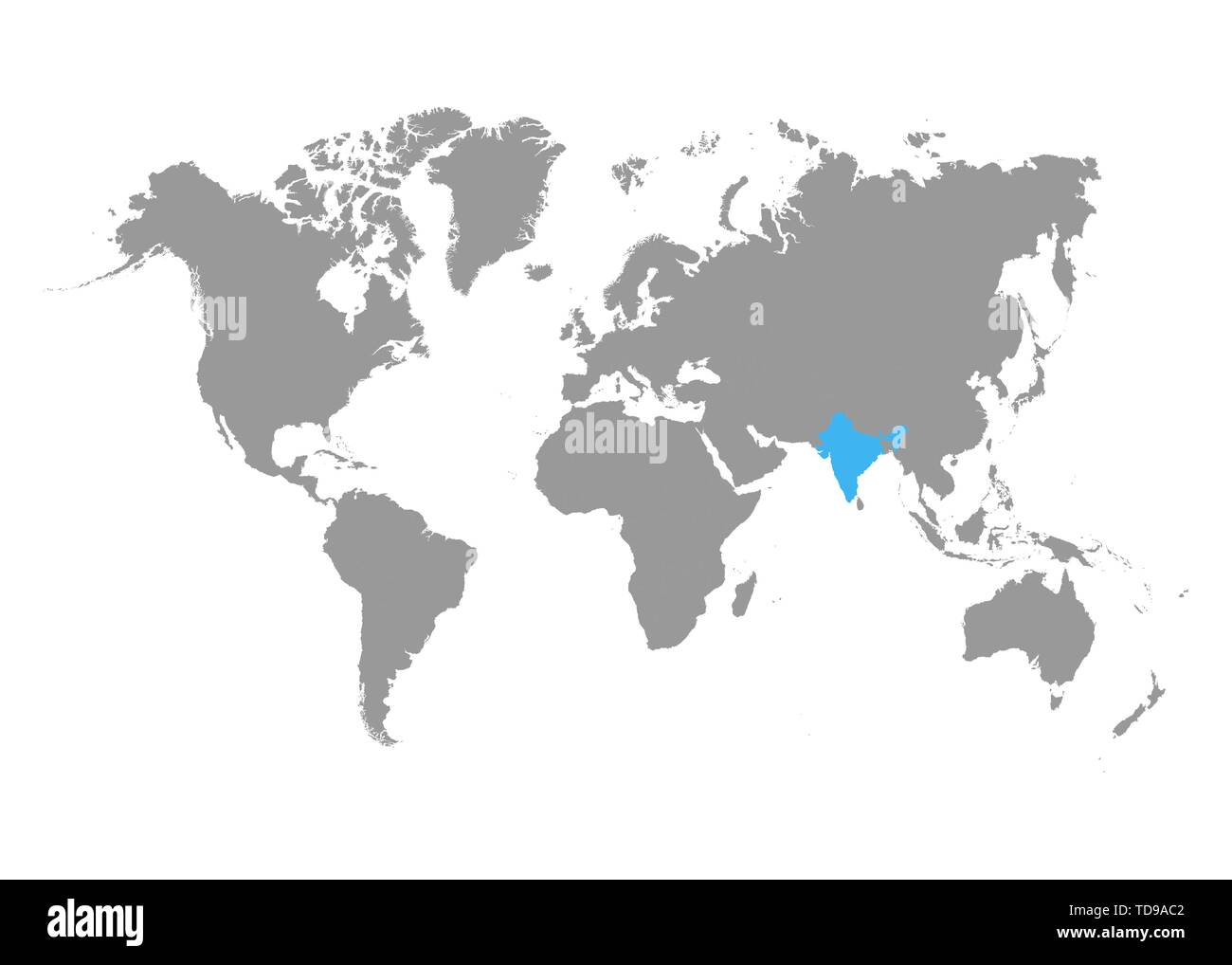 Mappa di India è evidenziata in blu sulla mappa del mondo. Vettore Illustrazione Vettoriale