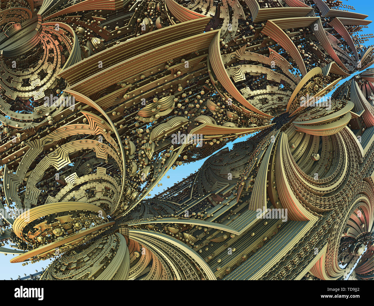 Città fantastica, rendering 3D, fractal disegno astratto Foto Stock