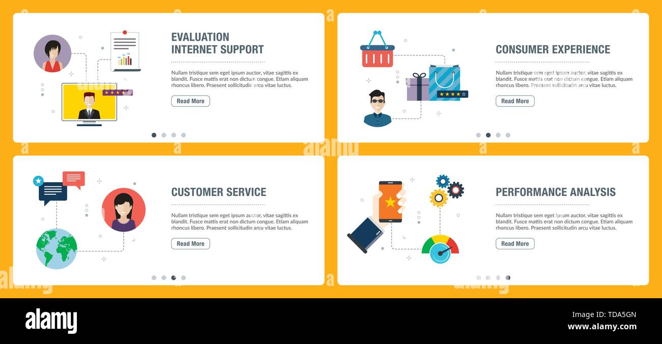 Banner Web concetto nel vettore con valutazione supporto internet, dell'esperienza del cliente, il servizio clienti e l'analisi delle prestazioni. Il sito internet di banne Illustrazione Vettoriale