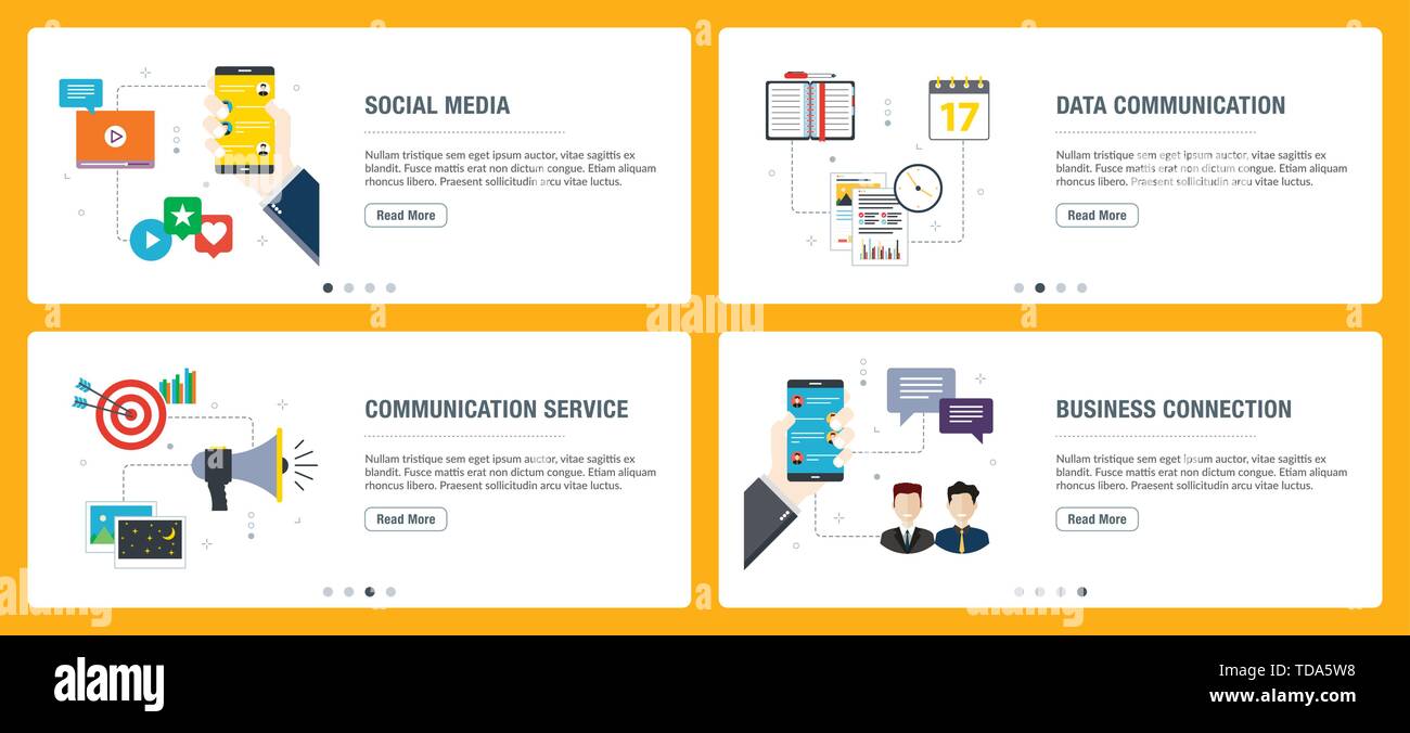 Set di vettore verticale di banner per il web con i social media, comunicazione di dati, il servizio di comunicazione, Business Connection. Vector modello di pagina di intestazione per u Illustrazione Vettoriale