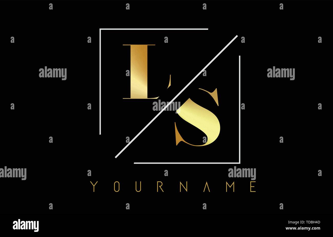 LS Lettera d'oro con logo tagliato ed intersecata Design e cornice quadrata illustrazione vettoriale Illustrazione Vettoriale
