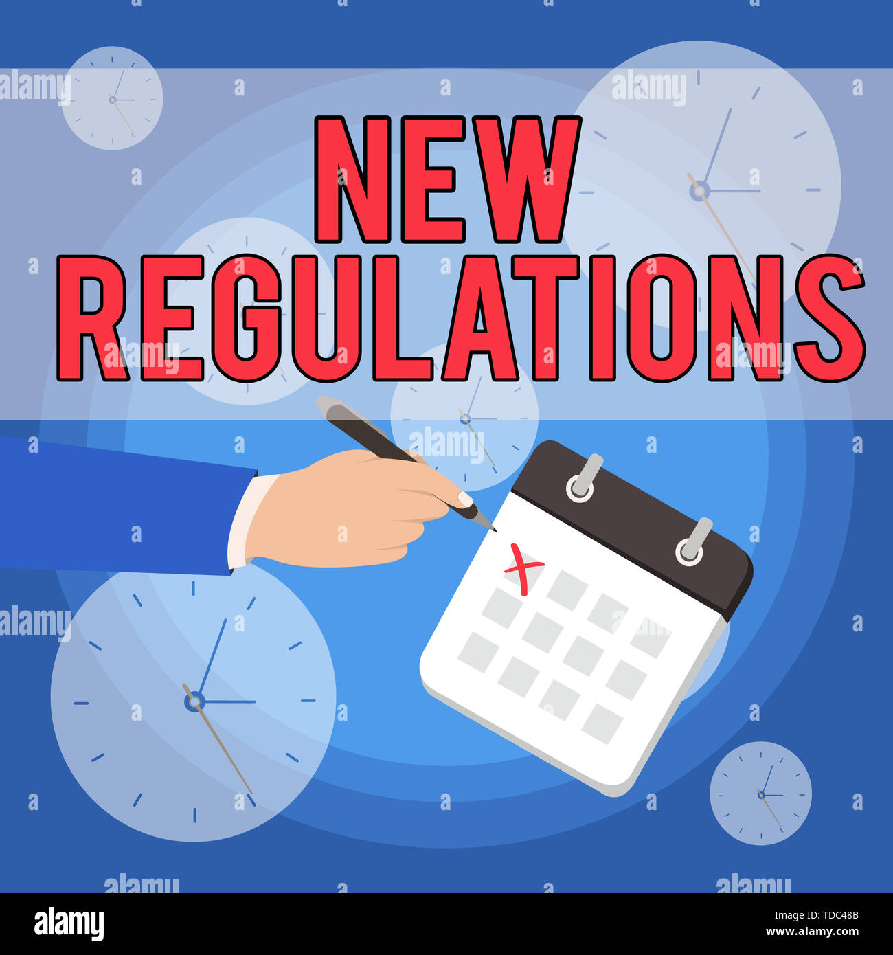 Segno di testo che illustra i nuovi regolamenti. Business photo presentazione Regolamento controllo dell'attività di solito utilizzato per le regole. Maschio a mano abito formale attraversa Foto Stock