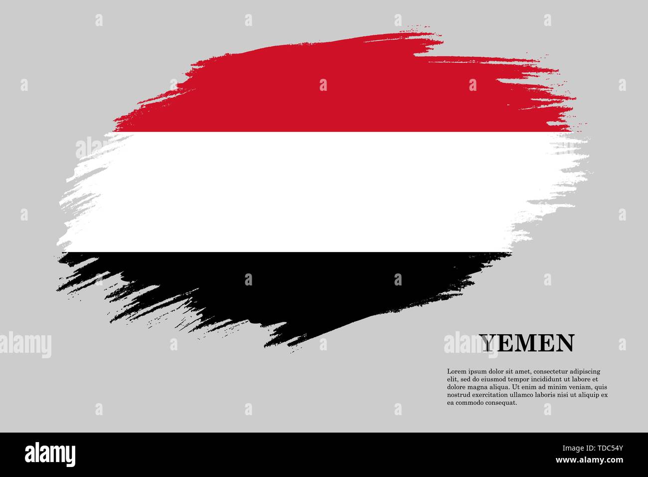 Tratto di pennello bandiera dallo stile dello Yemen . Modello per la progettazione Illustrazione Vettoriale