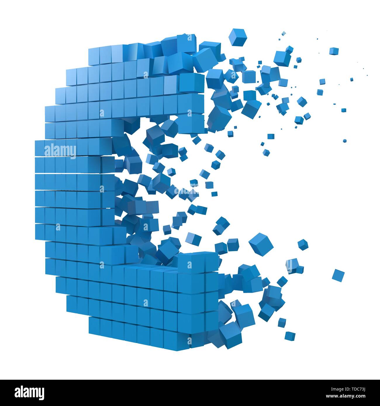 Lettera c a forma di blocco di dati. versione con cubetti di blu. 3d stile pixel illustrazione vettoriale. Adatto per blockchain, tecnologia, computer e abstract th Illustrazione Vettoriale