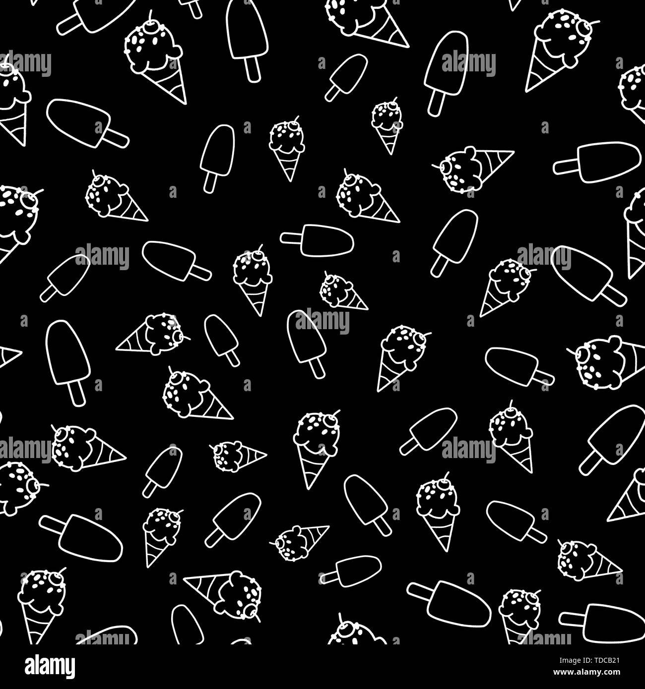 Cono gelato seamless pattern in sfondo nero, bianco e nero pattern. Foto Stock