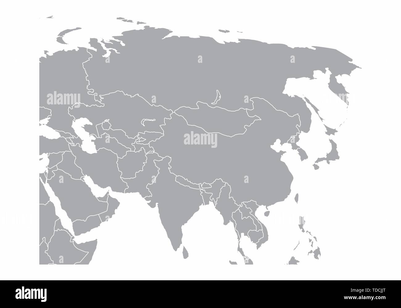 Grigio Asia Mappa isolati su sfondo bianco Illustrazione Vettoriale