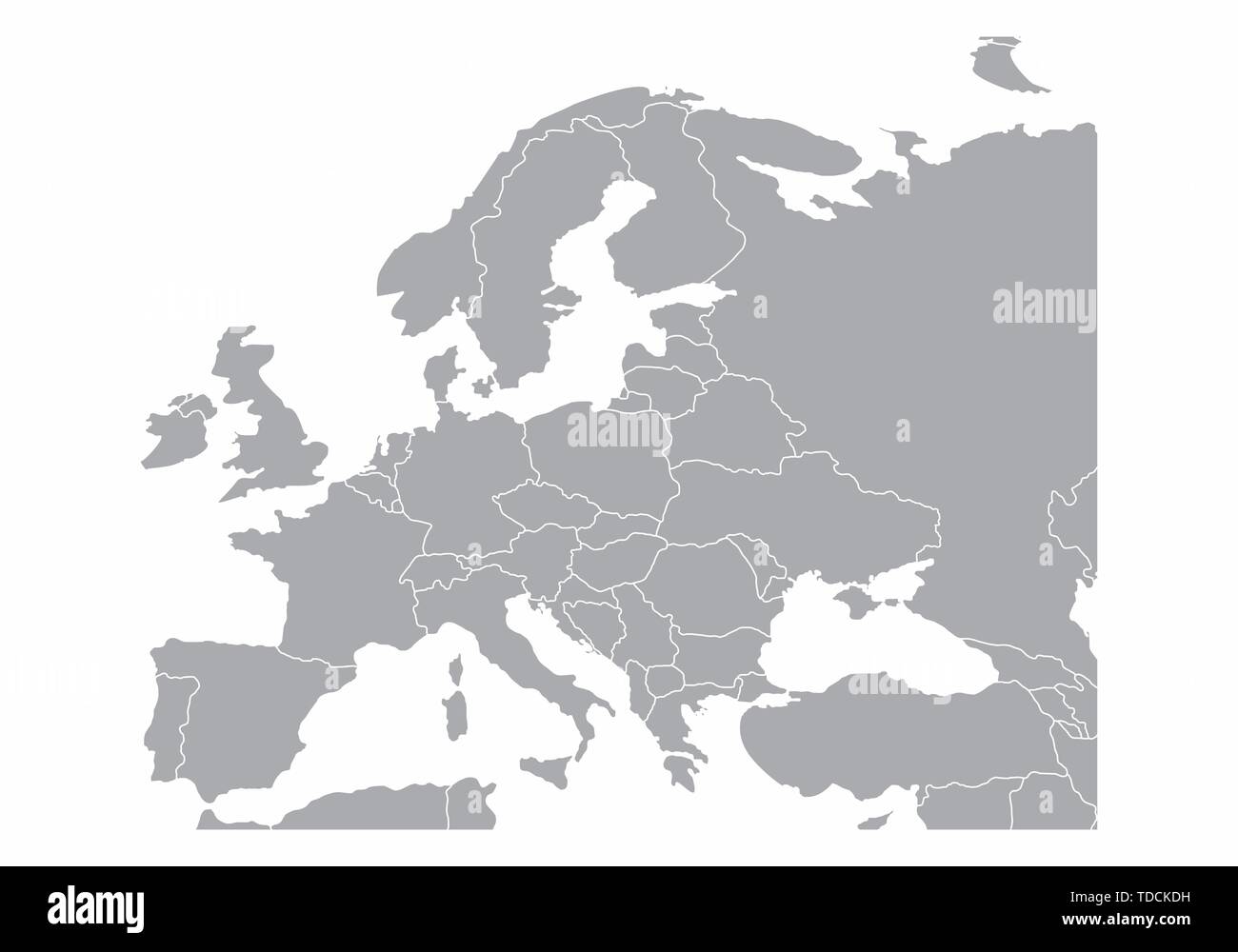 Europa mappa dei grigi isolati su sfondo bianco Illustrazione Vettoriale