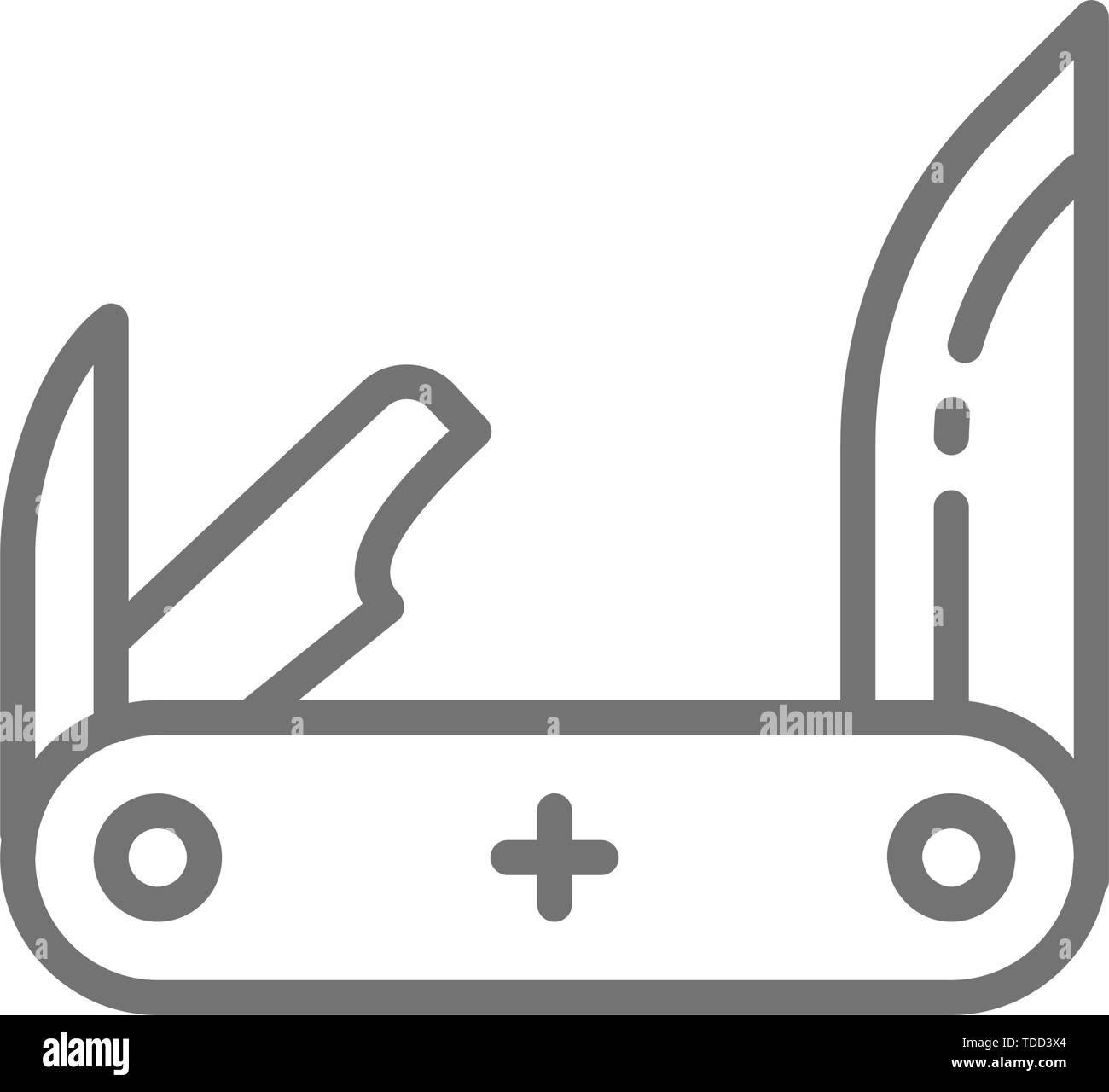 Ribaltarsi, coltello da tasca, multitools icona linea. Illustrazione Vettoriale