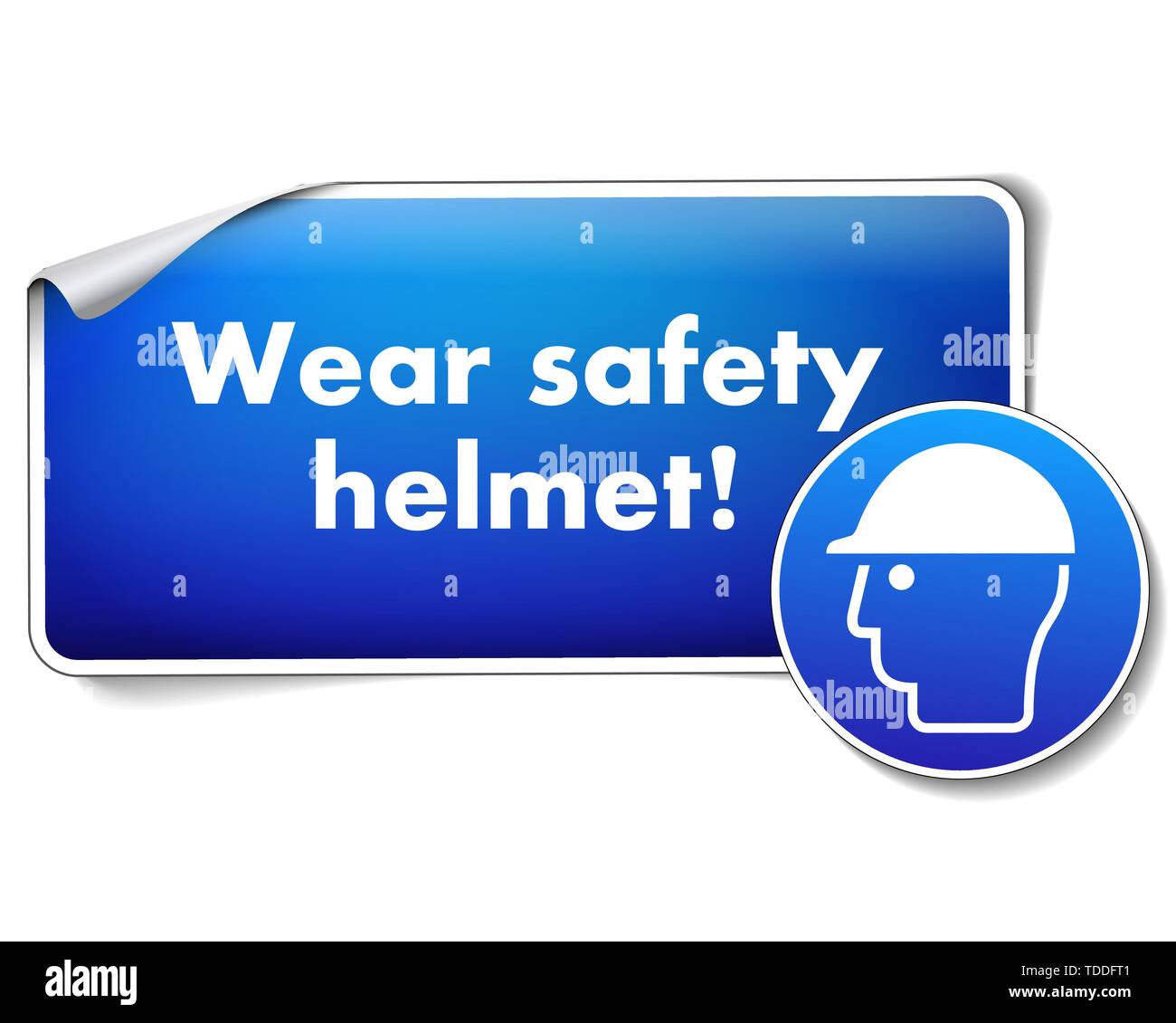 Indossare il casco di protezione adesivo con segnale obbligatorio isolati su sfondo bianco eps 10 Illustrazione Vettoriale