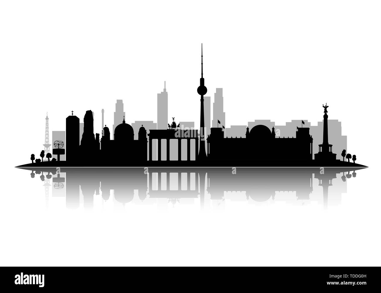Silhouette di Berlino illustrazione vettoriale isolato su sfondo bianco con ombre vettore 3d Illustrazione Vettoriale