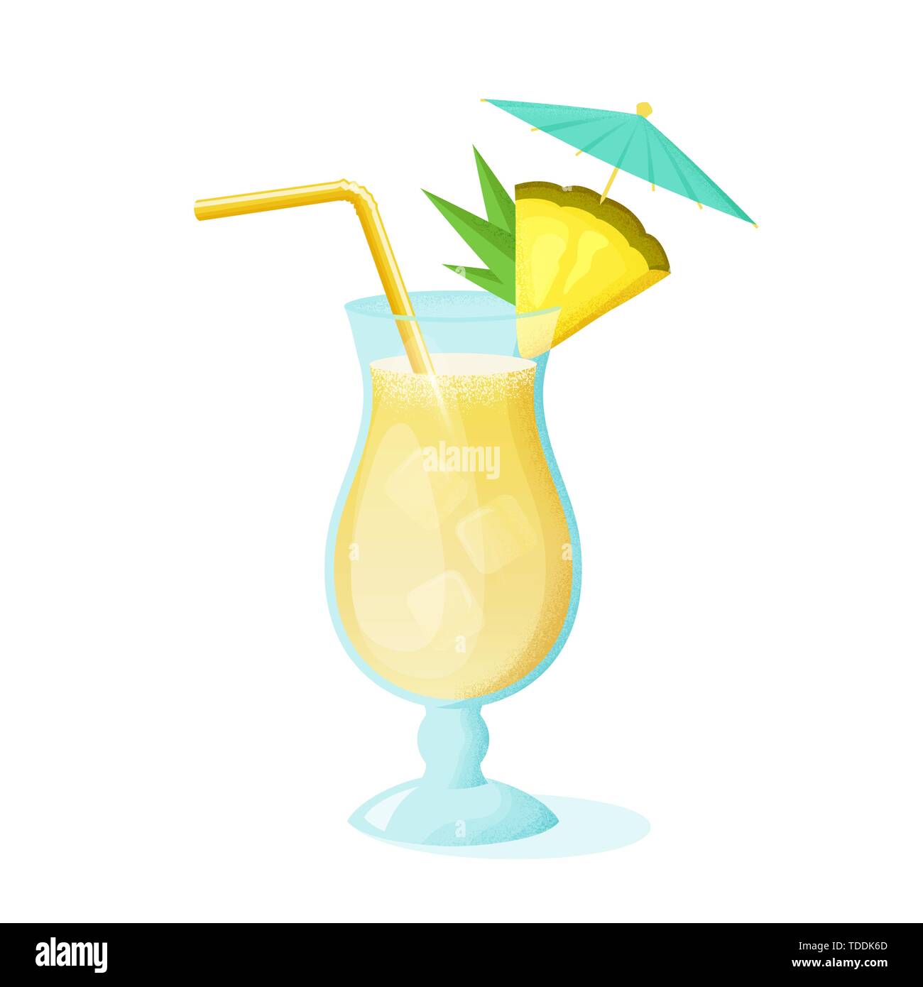 La Pina Colada cocktail con fetta di ananas, paglia e ombrello. Un bicchiere di bibita alcolica isolati su sfondo bianco. Illustrazione Vettoriale. Illustrazione Vettoriale