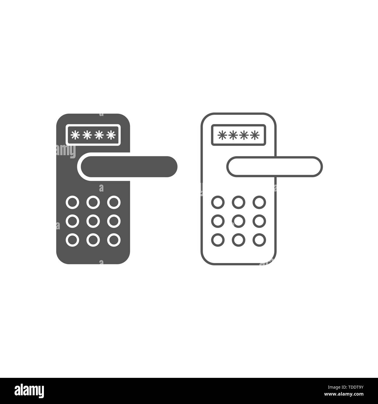 Smart serrature delle porte su sfondo bianco, smart home concetto. Piatto e le icone della linea. EPS 10. Illustrazione Vettoriale