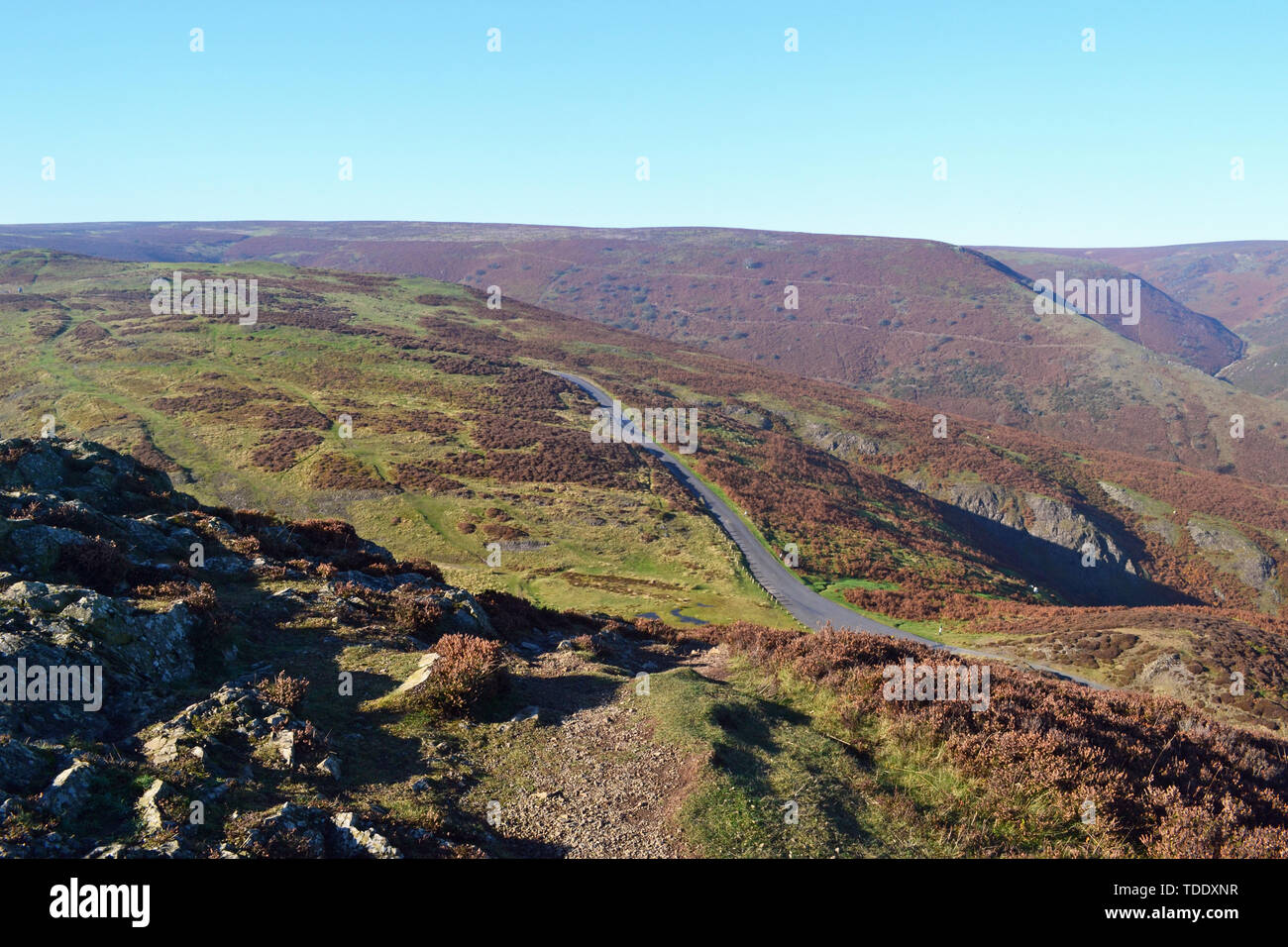 Vista dalla lunga Mynd in Shropshire Hills, UK. Foto Stock