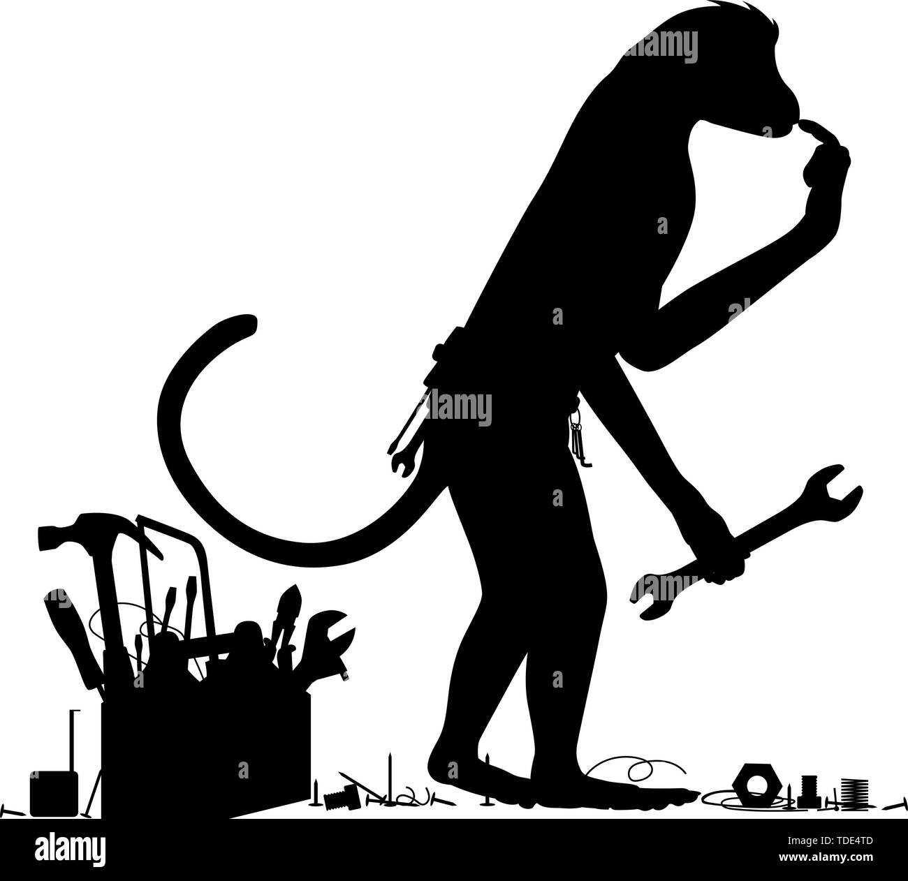 Vettore modificabile silhouette di una scimmia confuso con strumenti Illustrazione Vettoriale