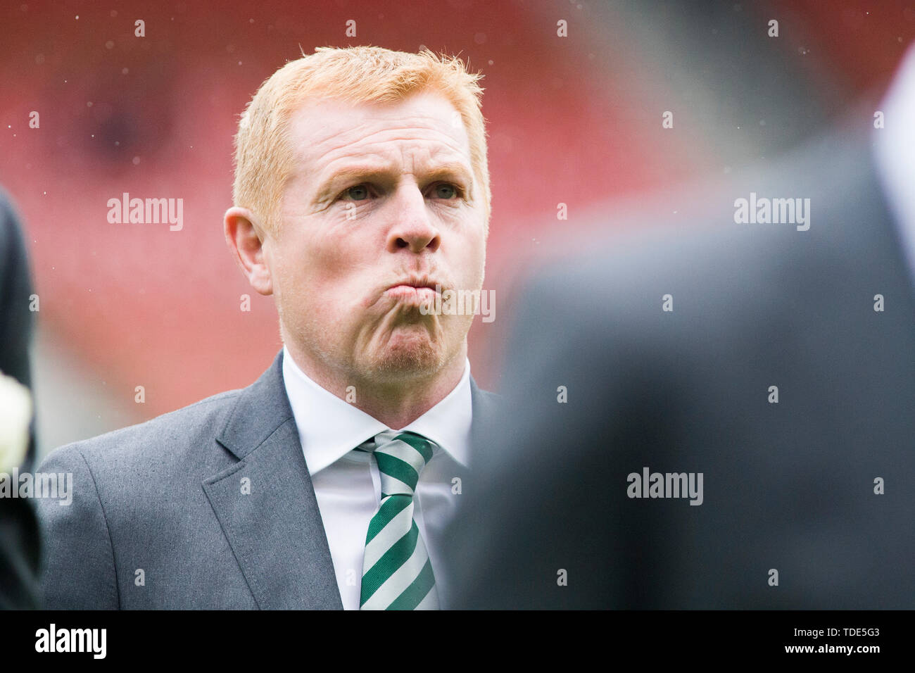 Glasgow, Scozia, 25 maggio 2019. Celtic intern manager Neil Lennon arriva in anticipo del William Hill Coppa Scozzese finale tra Celtic e cuori all'Hampden Park il 25 maggio 2019 a Glasgow, in Scozia. Solo uso editoriale, è richiesta una licenza per uso commerciale. Nessun uso in scommesse, giochi o un singolo giocatore/club/league pubblicazione. Credito: Scottish Borders Media/Alamy Live News Foto Stock