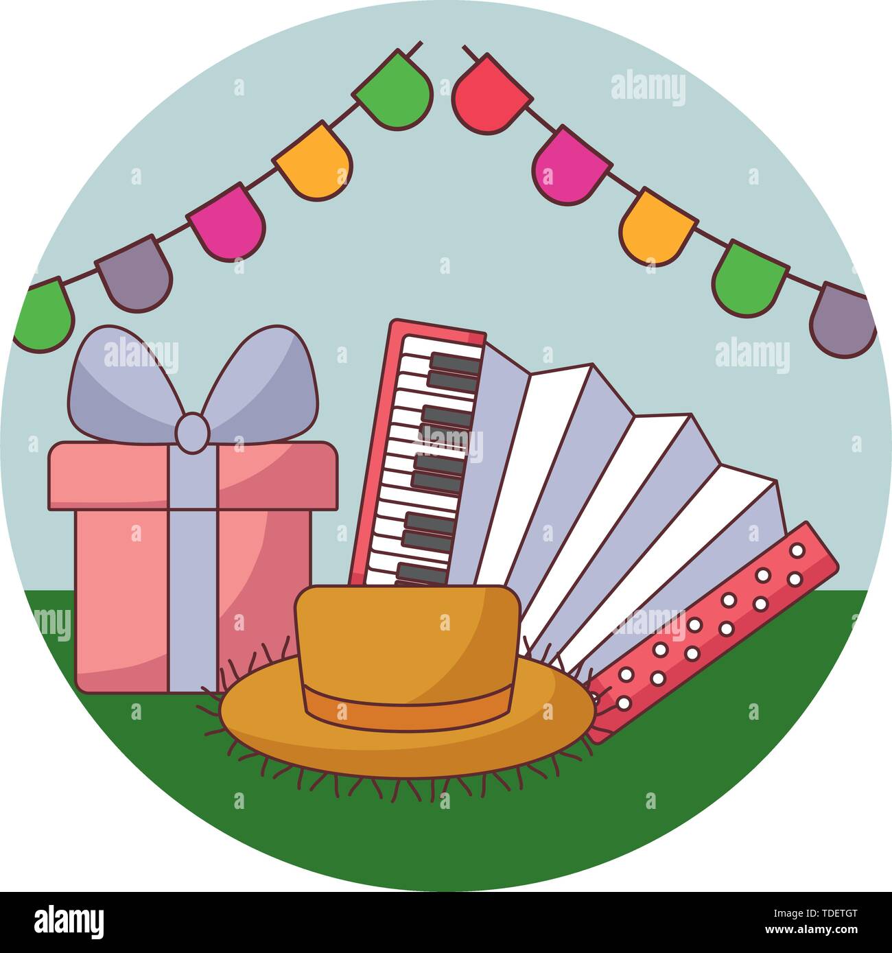 Fisarmonica con hat vimini e confezione regalo in frame vettore circolare  illustration design Immagine e Vettoriale - Alamy