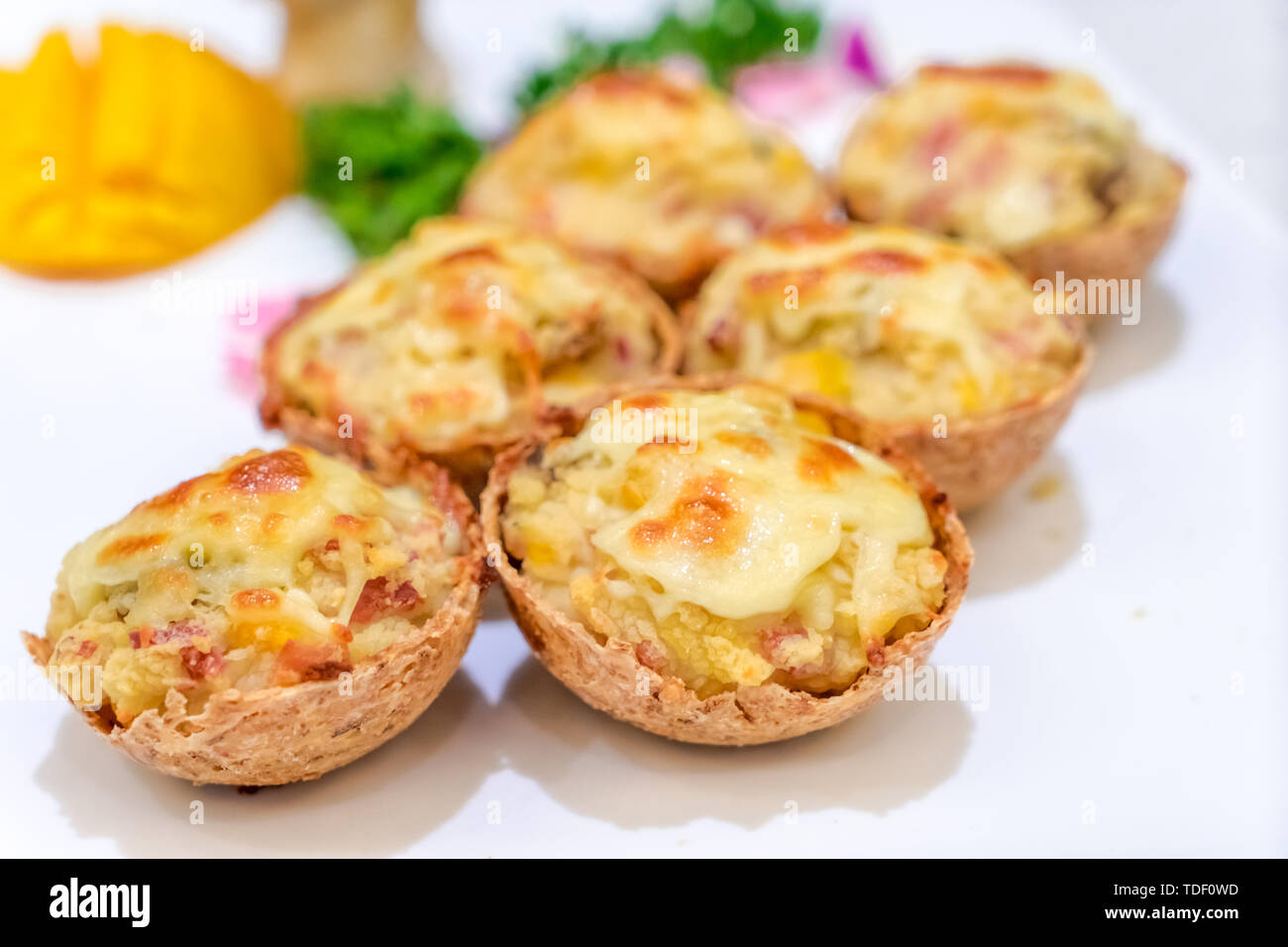 Croccante di formaggio purè di patate Foto Stock