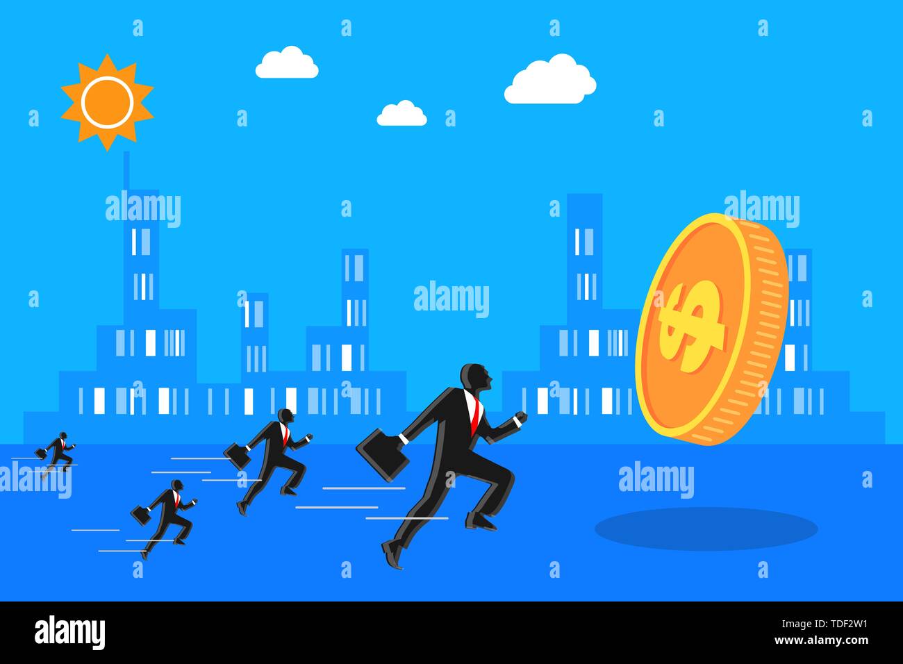 A caccia di soldi, la lotta per il lavoro, denaro, moderna società commerciale di concetti di concorrenza, creative illustrazioni Foto Stock