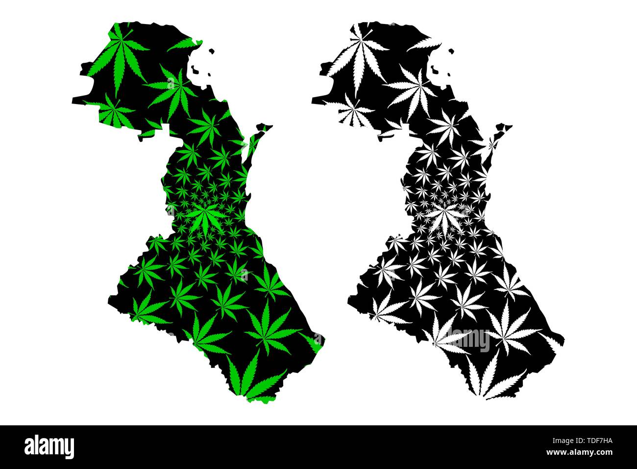 In Daghestan (Russia, soggetti della Federazione Russa, Repubbliche di Russia) mappa è progettato Cannabis leaf verde e nero, Repubblica del Daghestan mappa mad Illustrazione Vettoriale