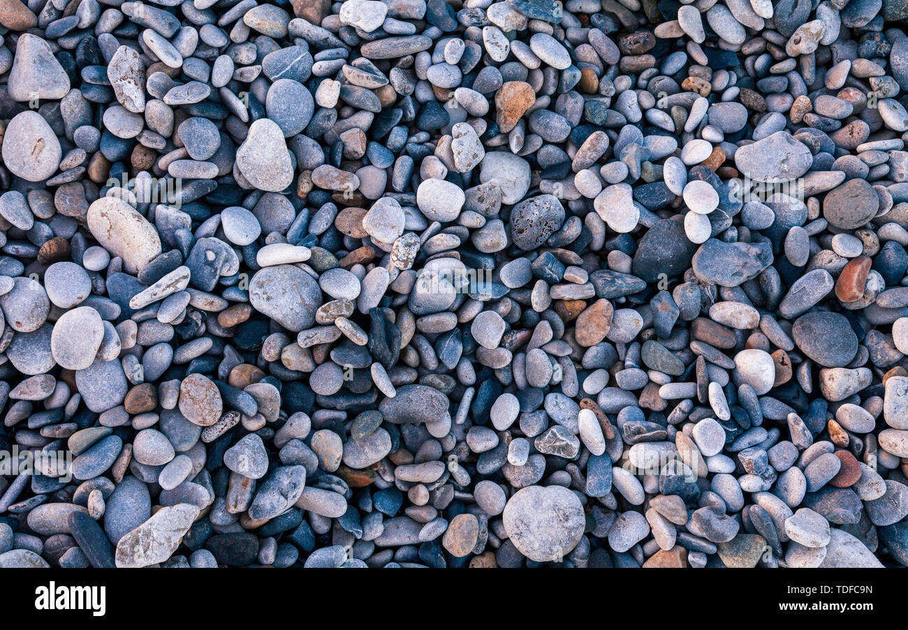 Ghiaia blu-grigio spiaggia sull'Isola di Anglesey, Galles Foto Stock