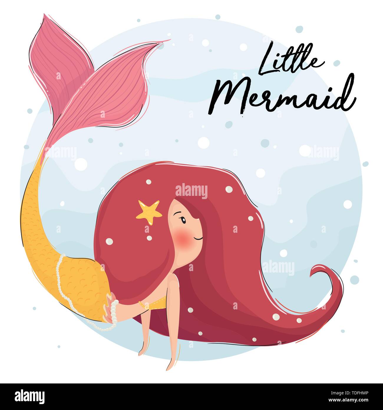 Carino con i capelli rossi mermaid sotto l'oceano Illustrazione Vettoriale