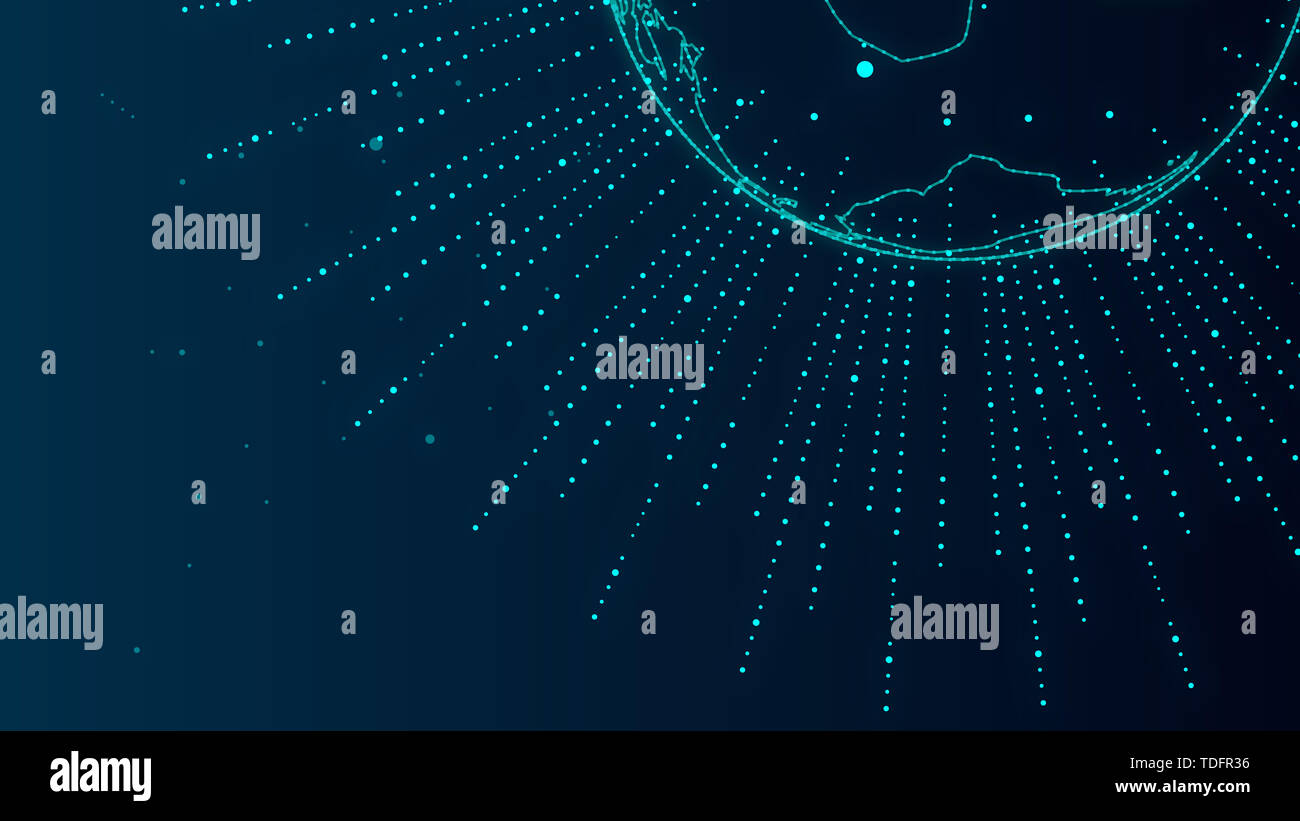 Composizione della linea di radiazioni e il punto di connessione alla linea di dati di grandi dimensioni la scienza e la tecnologia di sfondo morale, globalizzazione, internazionalizzazione, la scienza e la tecnologia Concept Foto Stock