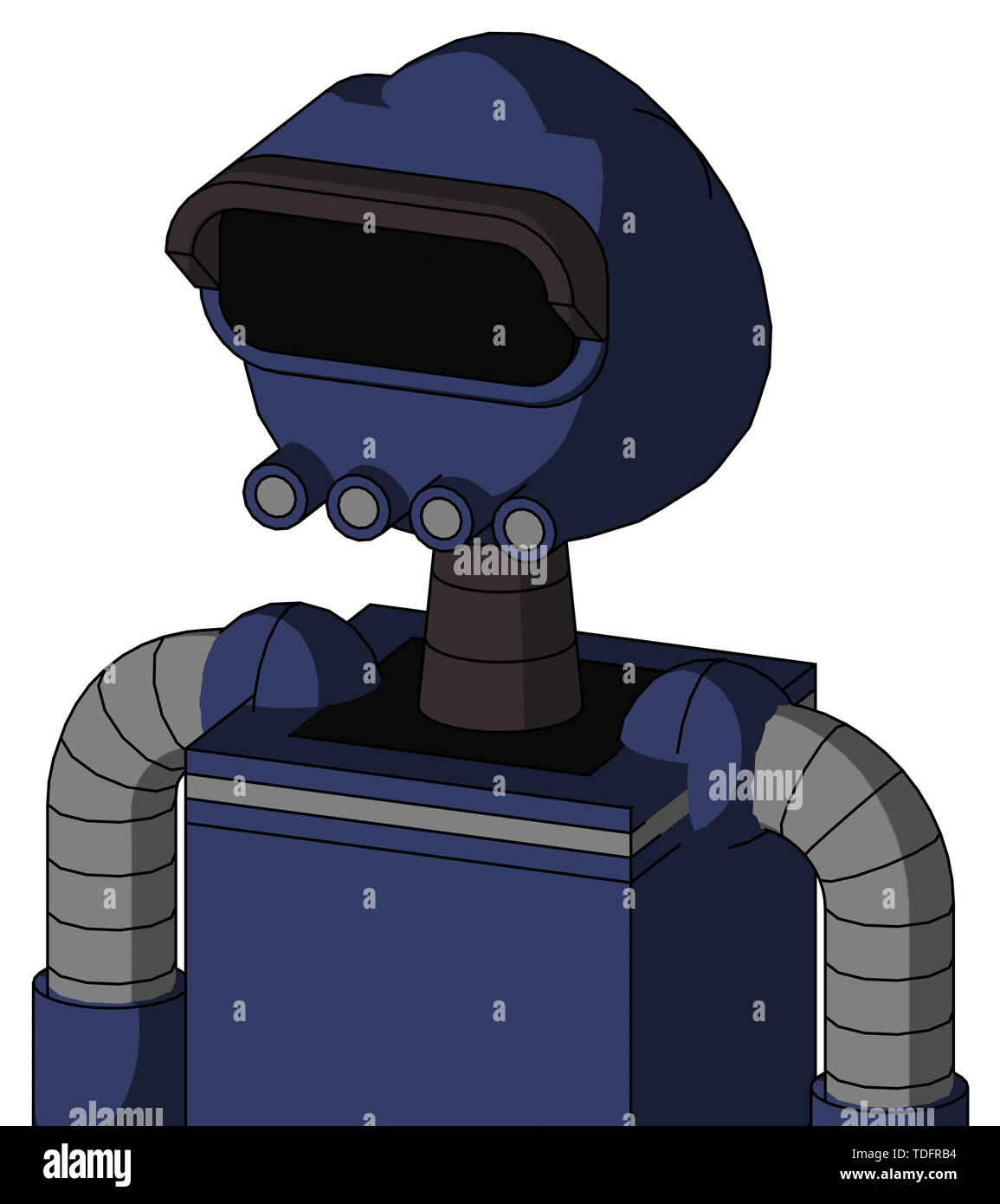 Ritratto di stile droid blu con testa arrotondata e le tubazioni della bocca e visiera nero occhio . Foto Stock