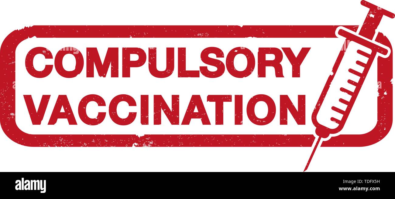 Rosso di vaccinazione obbligatoria timbro di gomma stampa con siringa icona illustrazione vettoriale Illustrazione Vettoriale