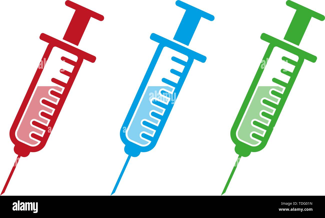 Set di icone di siringa in diversi colori illustrazione vettoriale Illustrazione Vettoriale