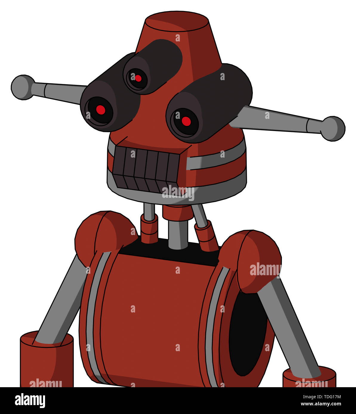 Ritratto rosso stile automa con testa conica e dente scuro bocca e tre-eyed . Foto Stock