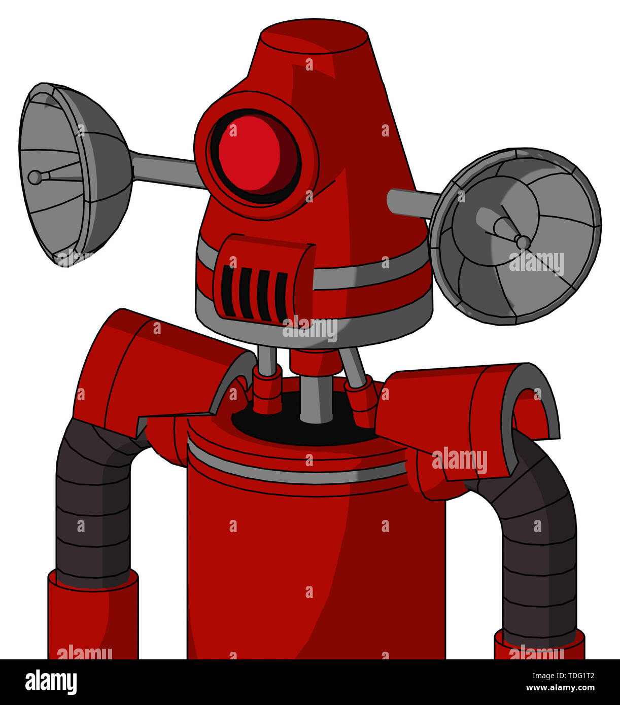 Ritratto rosso stile mech con testa conica e altoparlanti bocca e ciclope occhio . Foto Stock