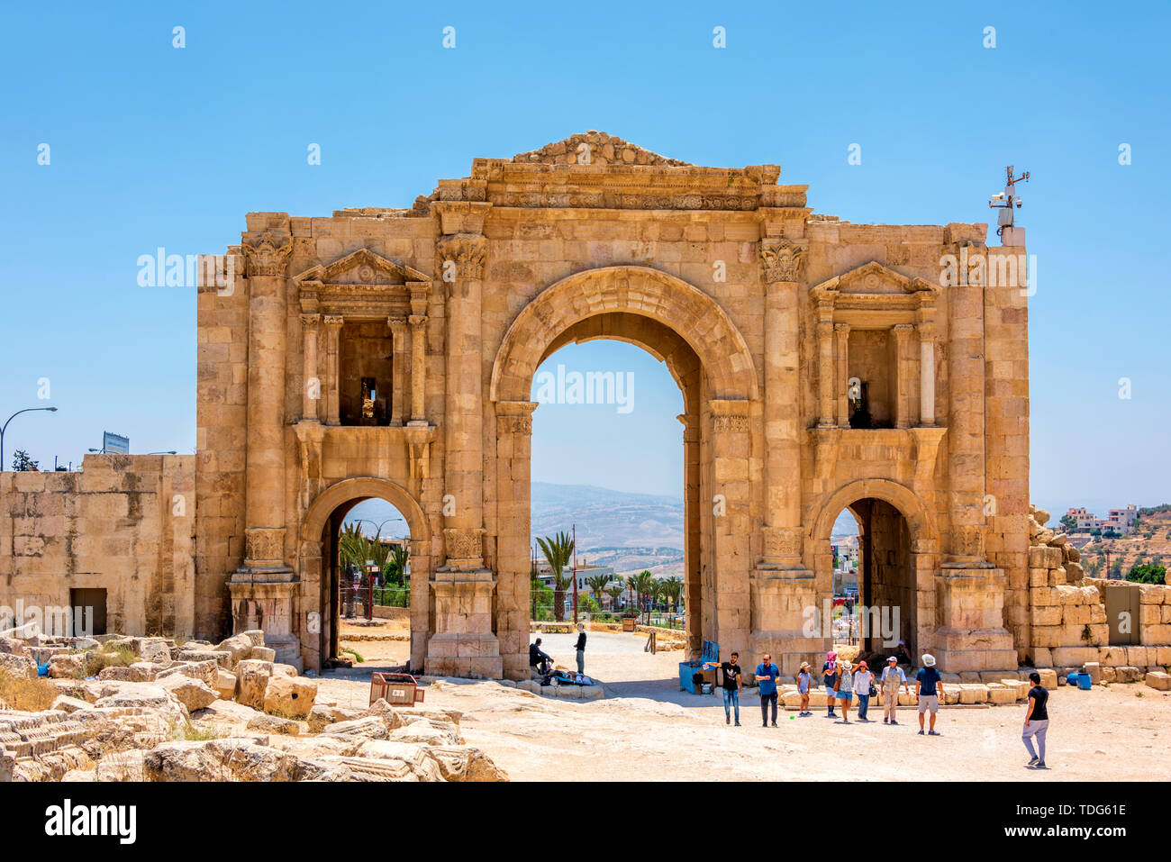 Arc de Triomphe, Adriano e le rovine della città antica di Gerash, Giordania Foto Stock