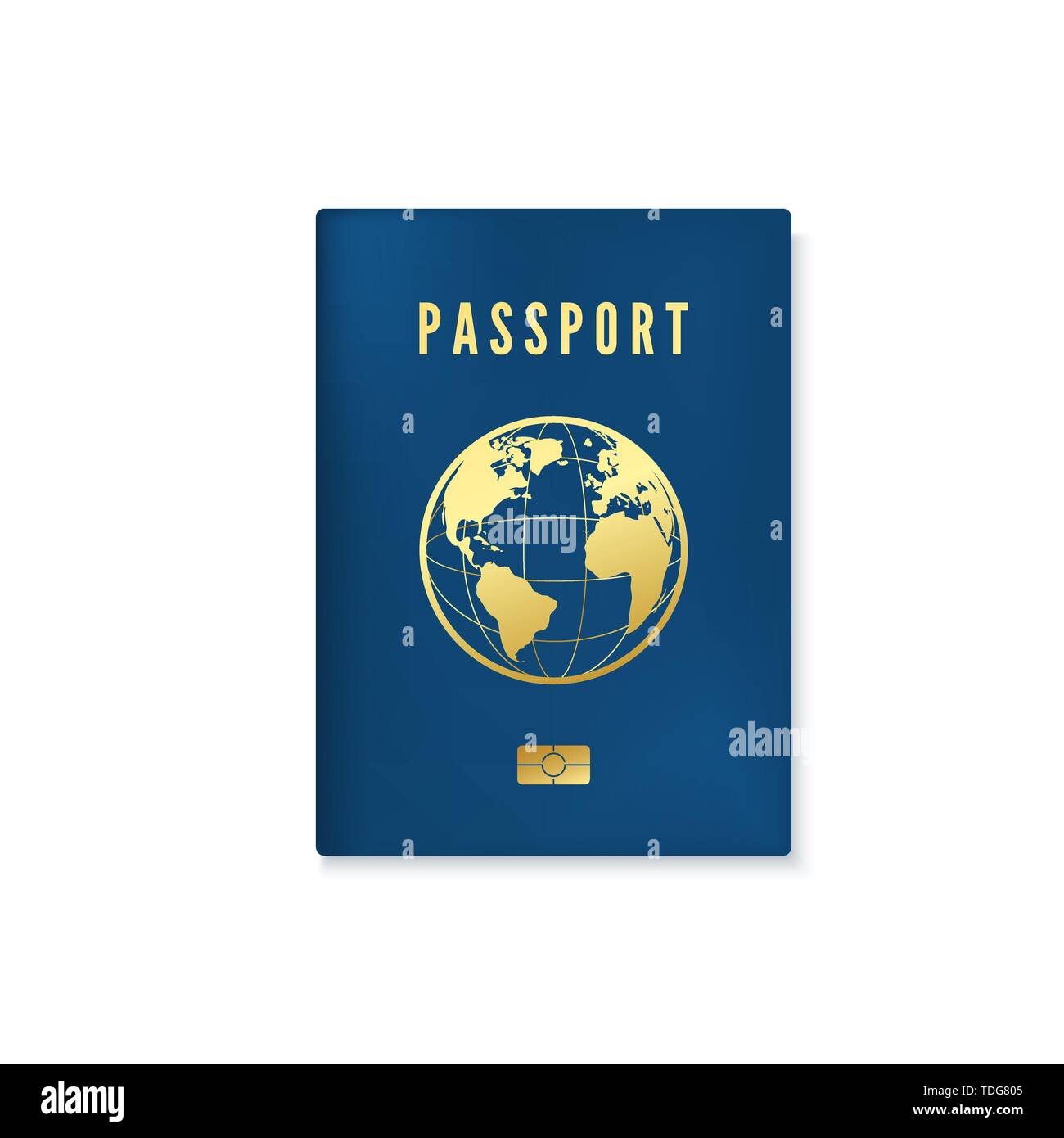 Biometrico passaporto blu modello di copertura. Documento di identità digitali con id. Illustrazione di vettore isolato su sfondo bianco Illustrazione Vettoriale