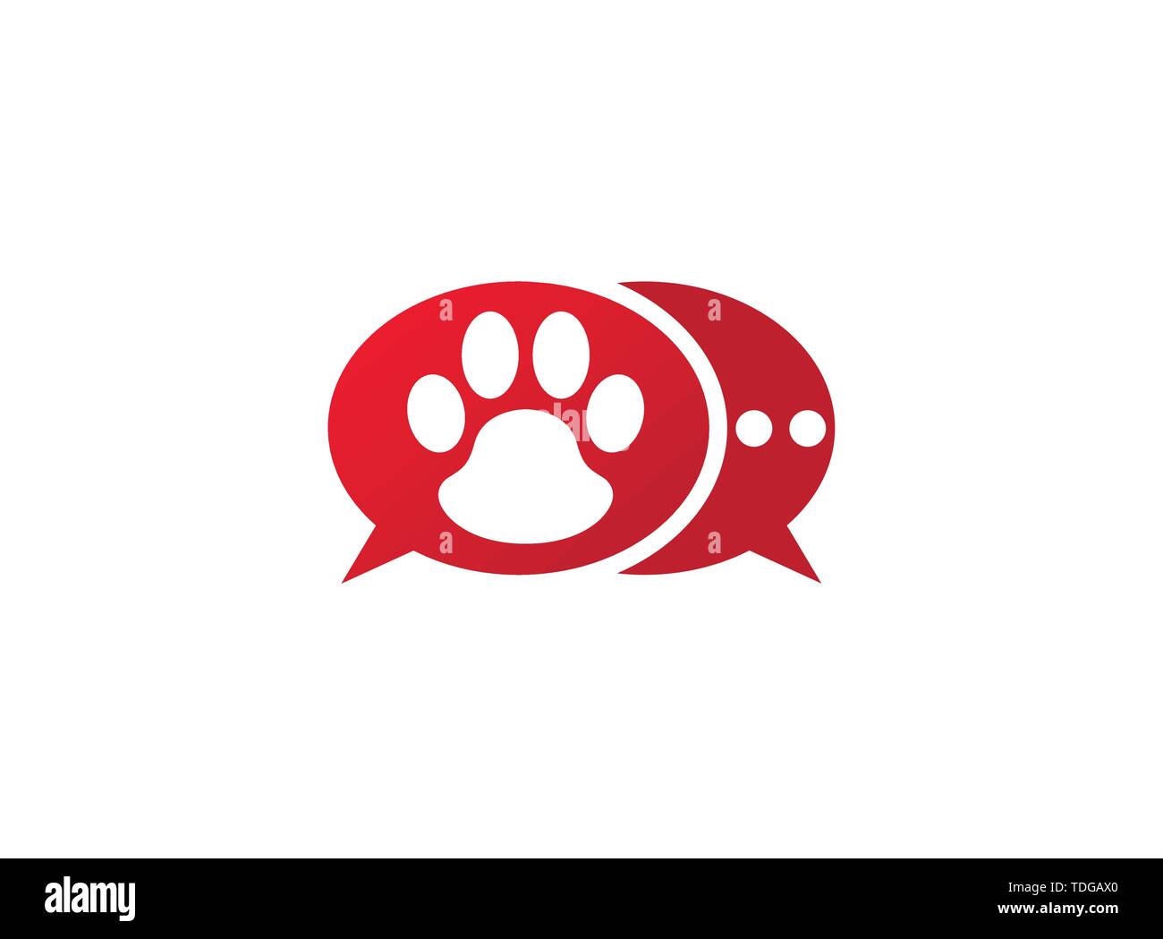 Paw all'interno di una chat icona e simbolo di impronta logo design illustrazione in forma Illustrazione Vettoriale